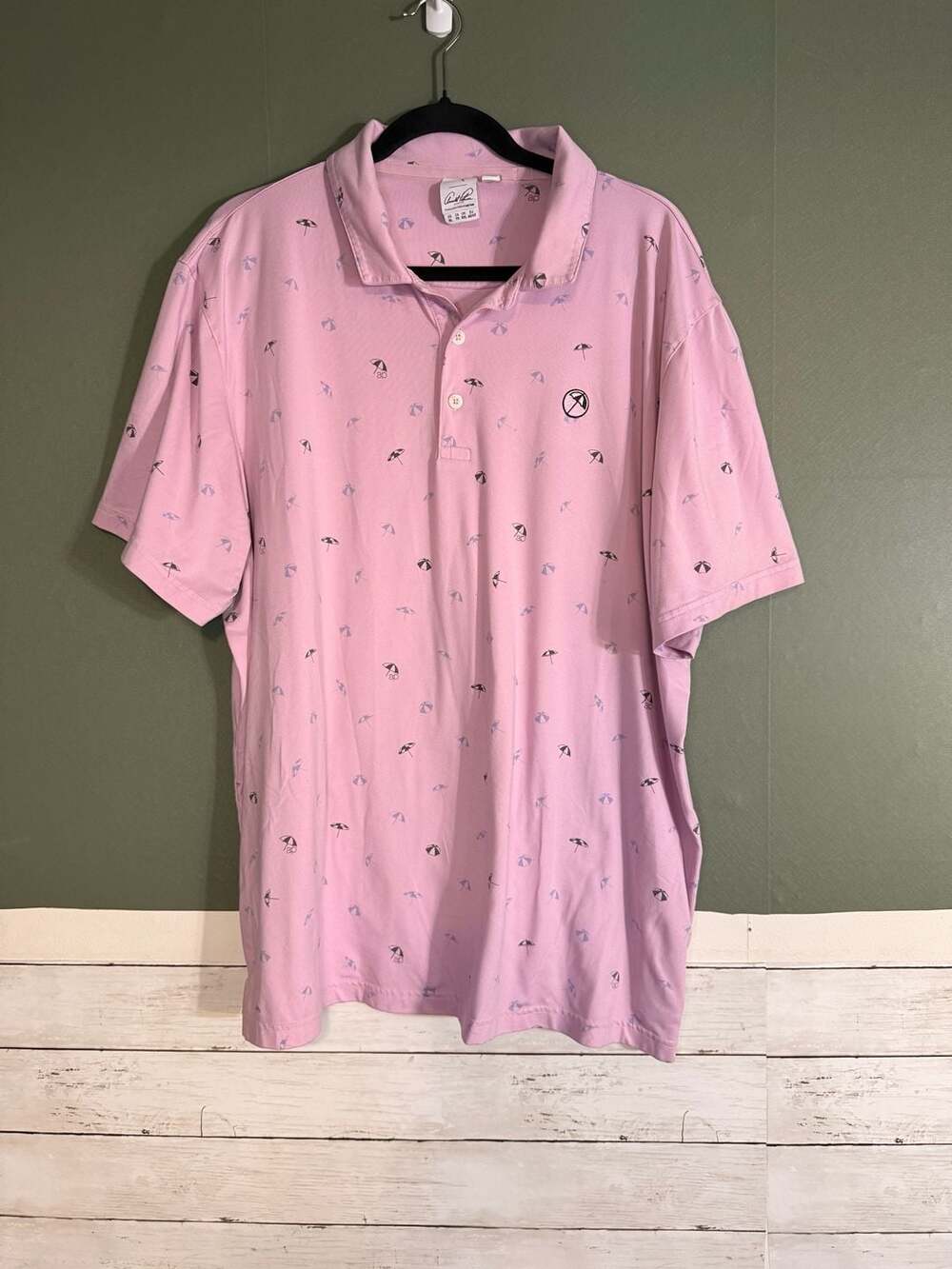 Puma Arnold Palmer Mens Pink Umbrella Print Golf Polo Shirt XL 535558-01